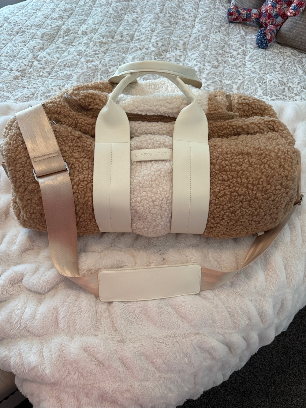 Altar'd State Camel Sherpa Duffel with Cream Trim - Picture 2 of 10